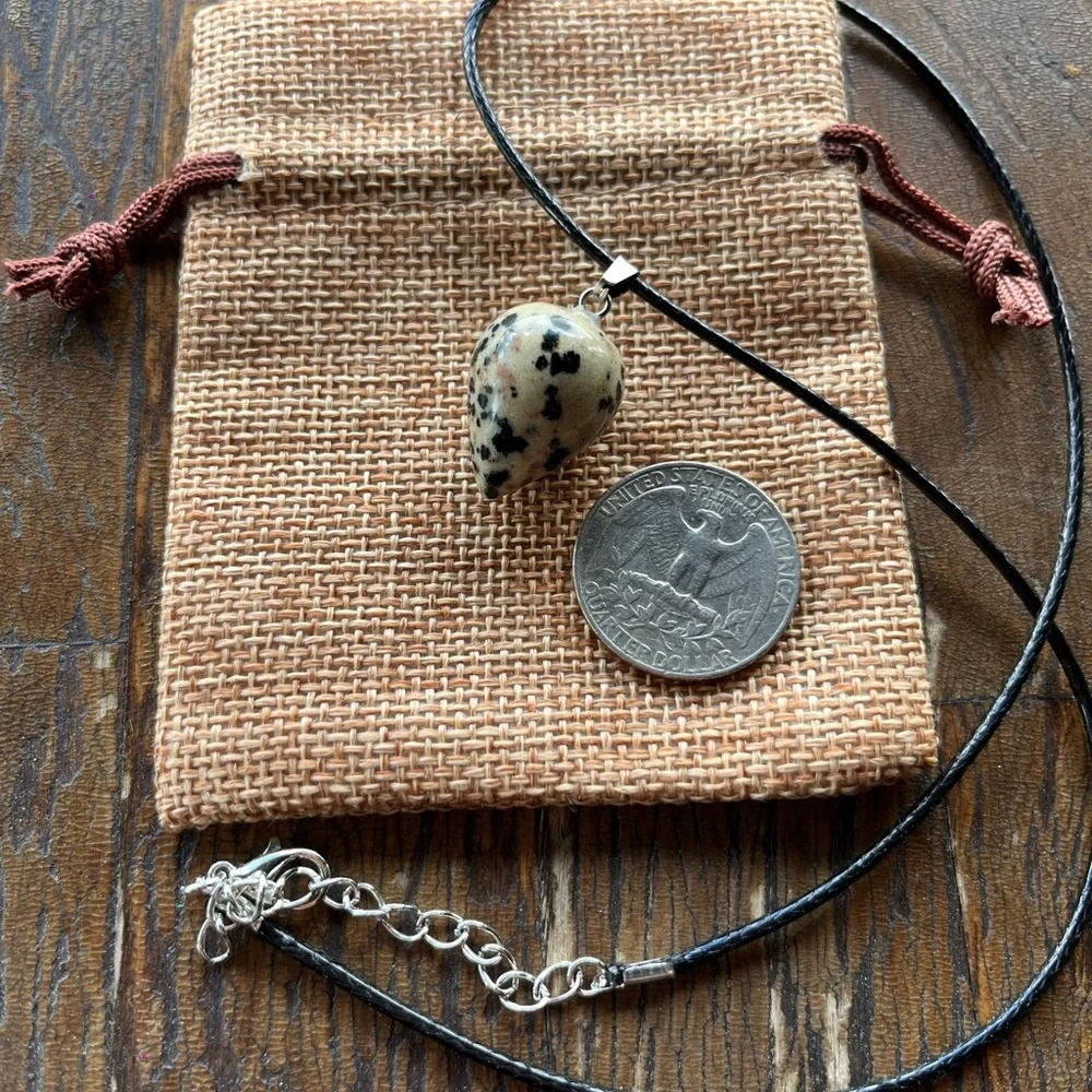 Dalmatian Jasper Cone Necklace Dalmatian Pendant Genuine Crystal Necklace